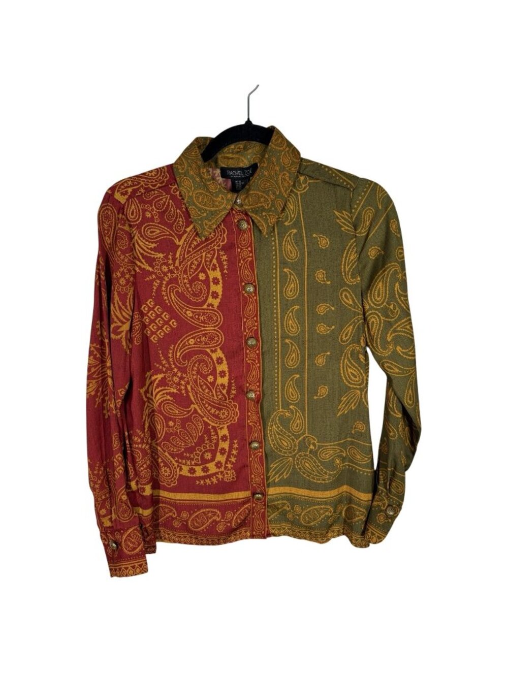 Rachel Zoe Women XS Multicolor Paisley Sun Embossed Buttons L/S Blouse Top NWT
